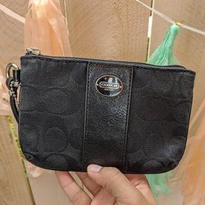 Black Coach Legacy Signature Small Coin Purse Wallet Zip Logo